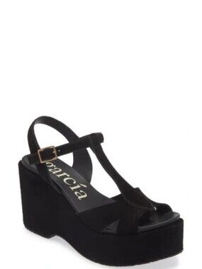 Pedro Garcia Black Suede Platform T-Strap Sandals
